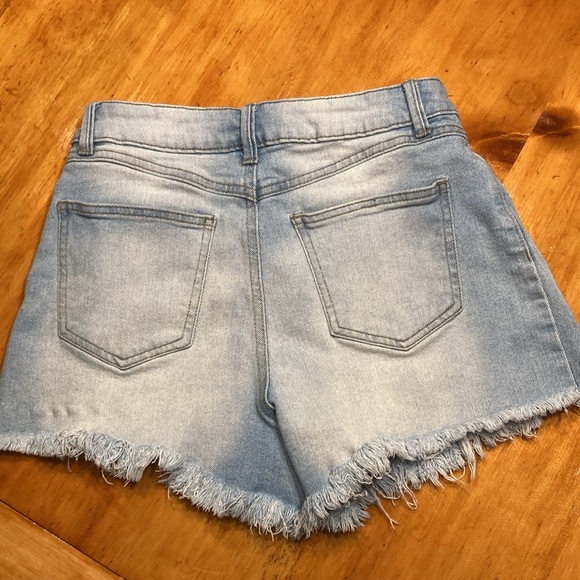 Sincerely Jules Women Light Blue Distressed Holes Raw Hem Denim Jean Shorts - Picture 2 of 6